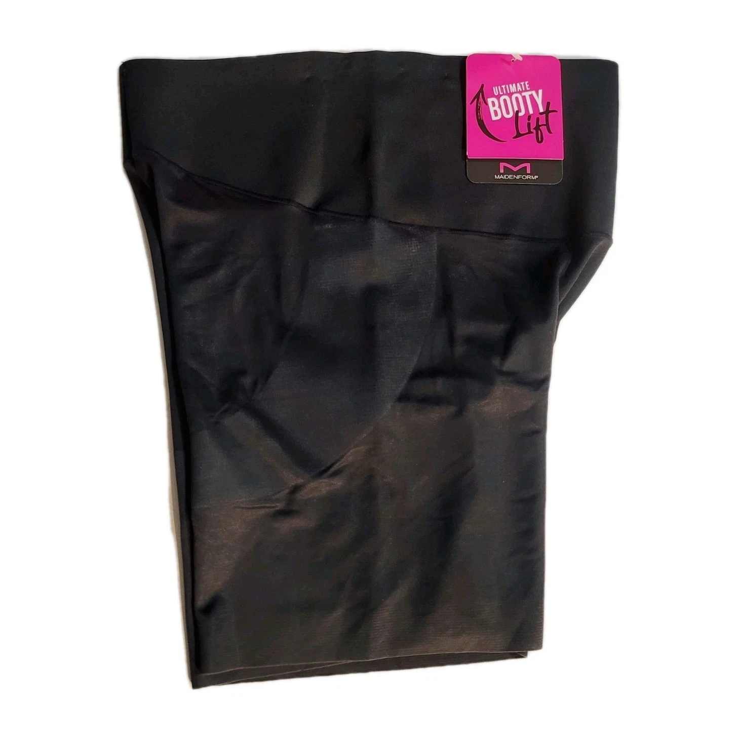 Maidenform black tummy control shapewear shorts with booty lift, size large