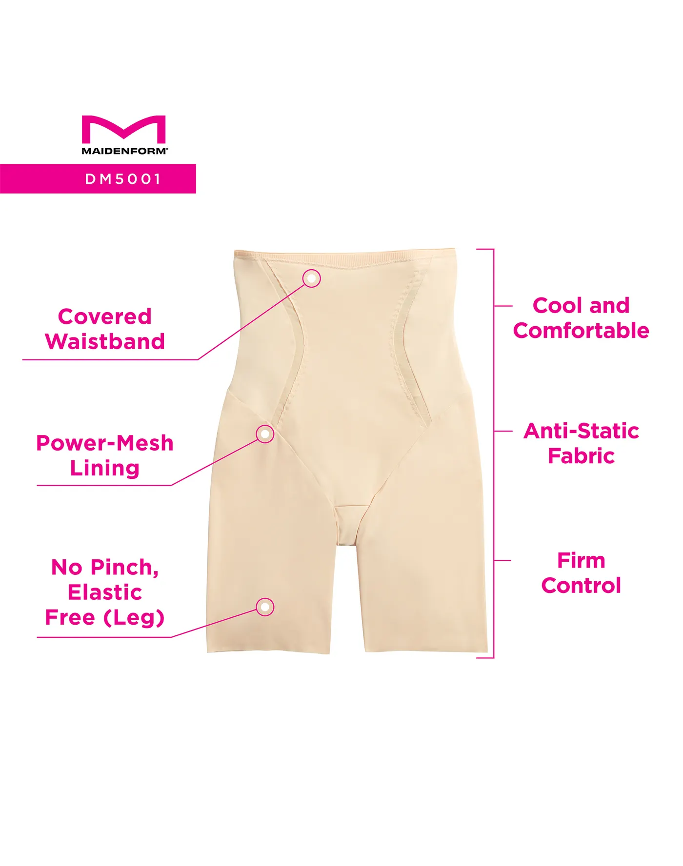 Maidenform high-waist thigh slimmer shapewear, beige, firm control tummy