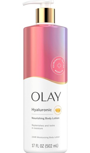 Olay Nourishing Hyaluronic Acid body lotion pump 502ml pink white bottle