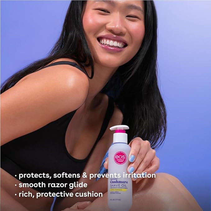 eos Cashmere Bikini Shave Oil Serum 6 fl oz bottle with pink label