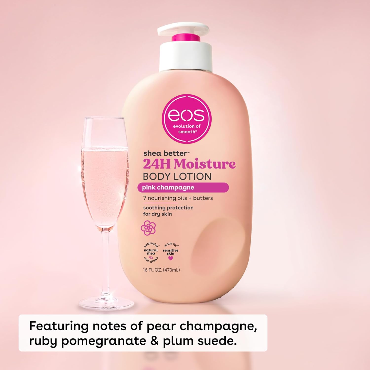 eos Pink Champagne 24H Moisture Body Lotion, 16 fl oz pump bottle