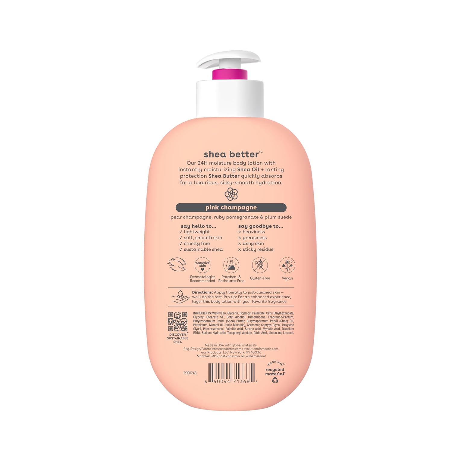 eos Pink Champagne body lotion 16oz pump bottle with shea butter