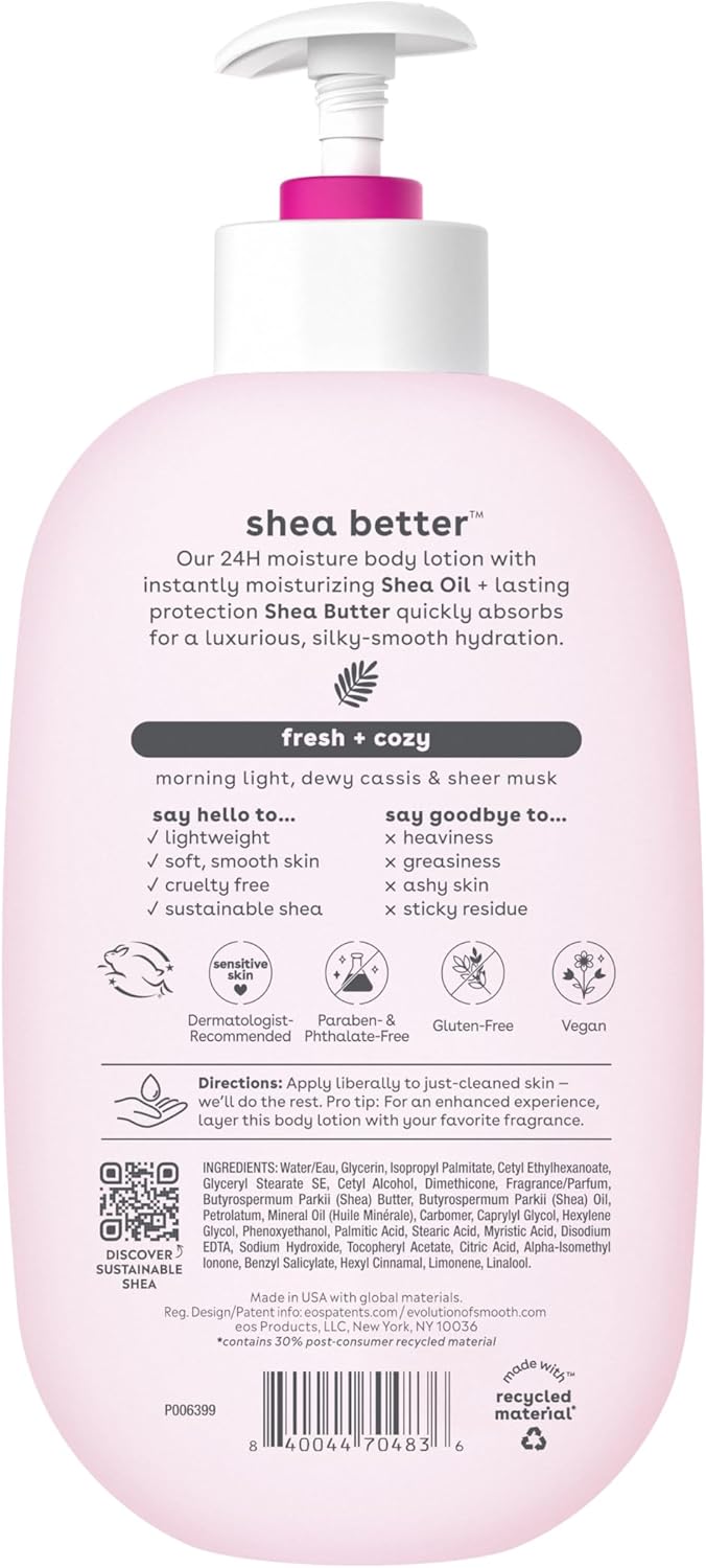 eos Shea Better Fresh and Cozy moisture body lotion pump bottle, 16 fl oz