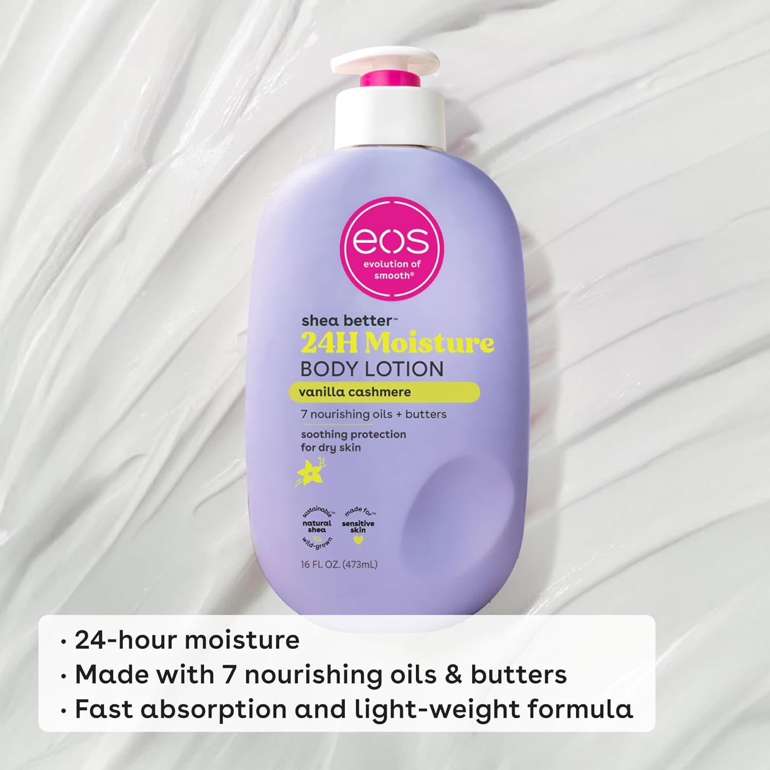 eos Shea Better Vanilla Cashmere Body Lotion 16 fl oz purple pump bottle