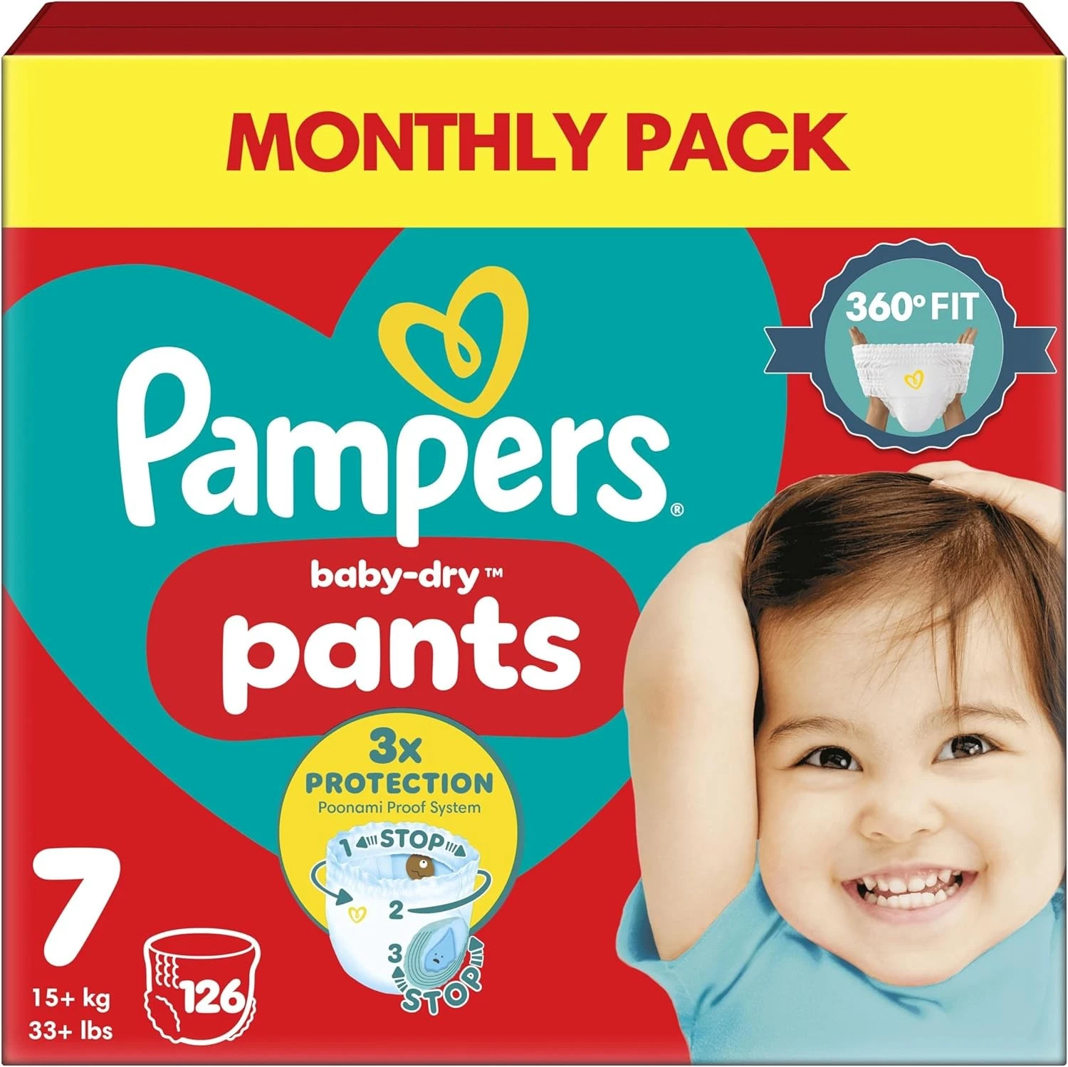 Pampers Baby-Dry nappy pants Size 7, 126 monthly pack, 15kg plus