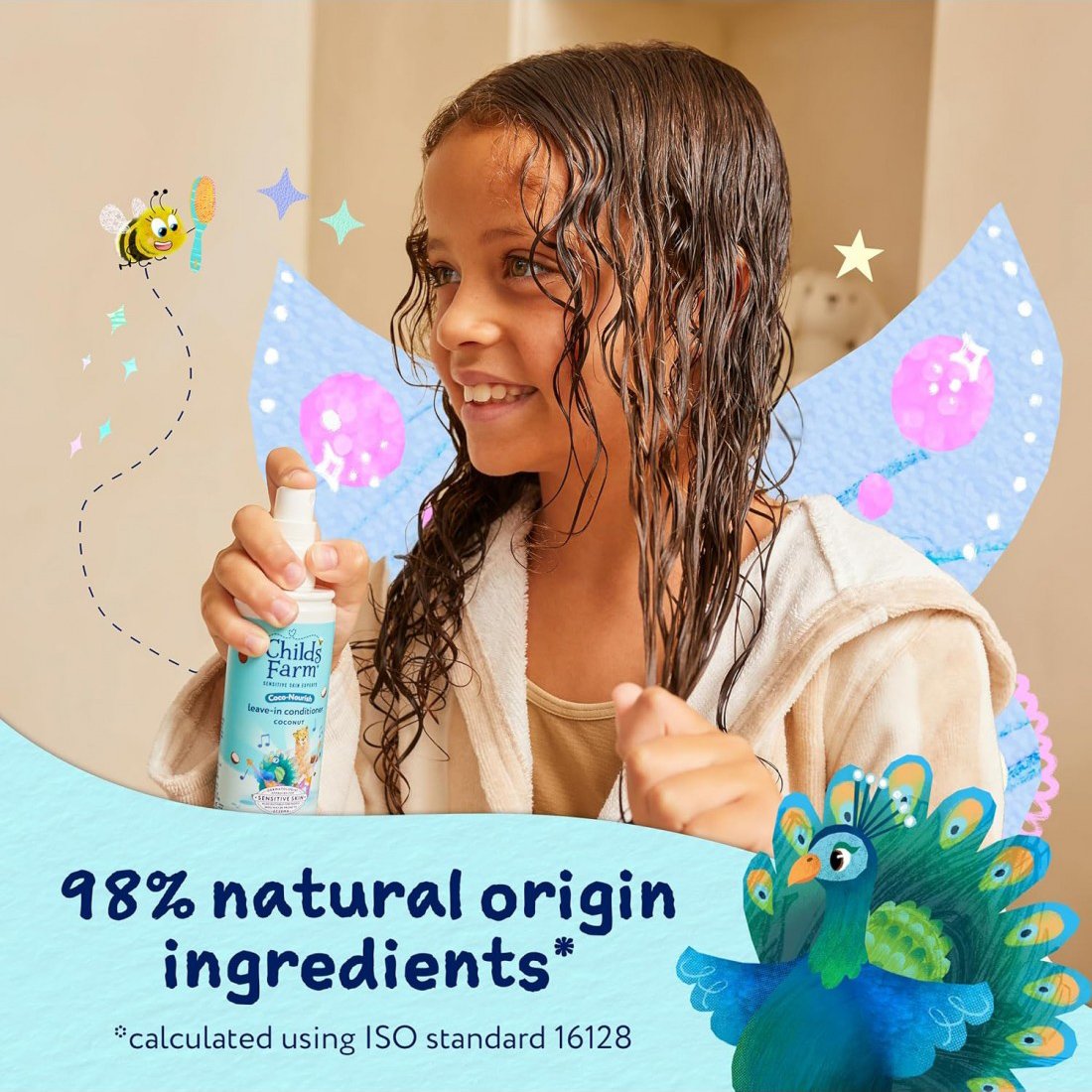 Childs Farm Coco-Nourish leave-in conditioner hair spray in turquoise bottle