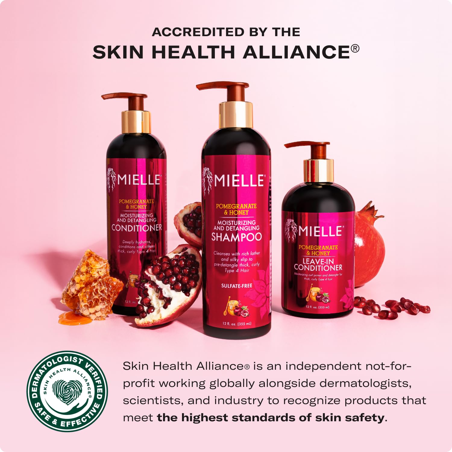 Mielle Pomegranate & Honey Leave-In Conditioner 355ml black bottle with gold pump