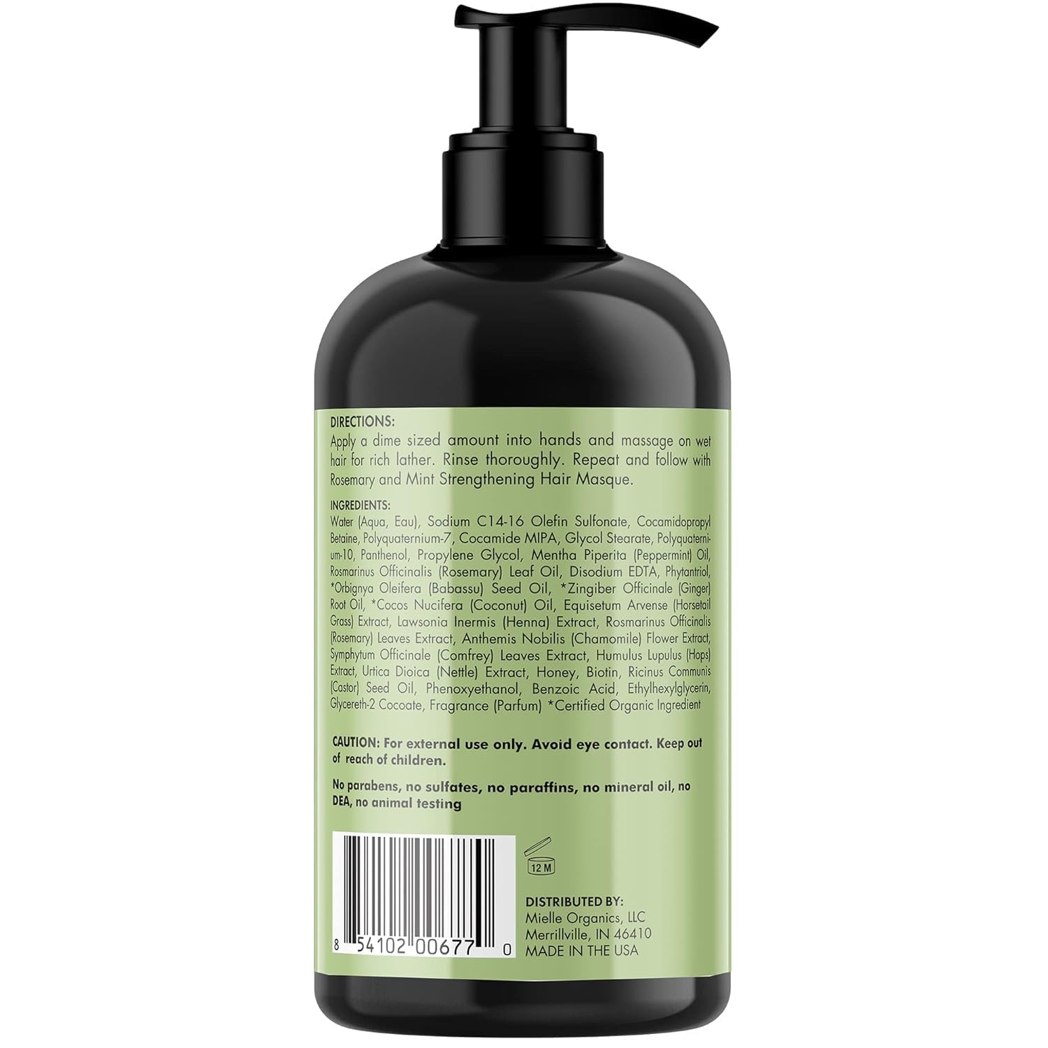 Mielle Organics Rosemary Mint Strengthening Shampoo 12 fl oz pump bottle