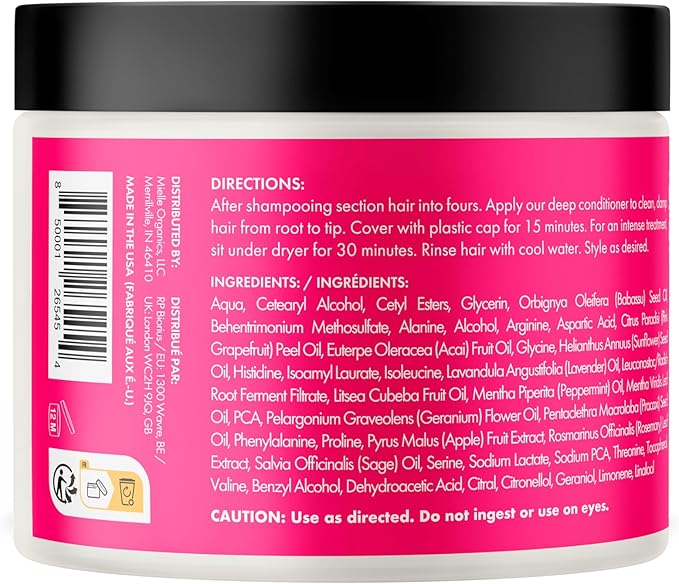 Mielle Babassu and Mint deep conditioner 227ml jar with black lid