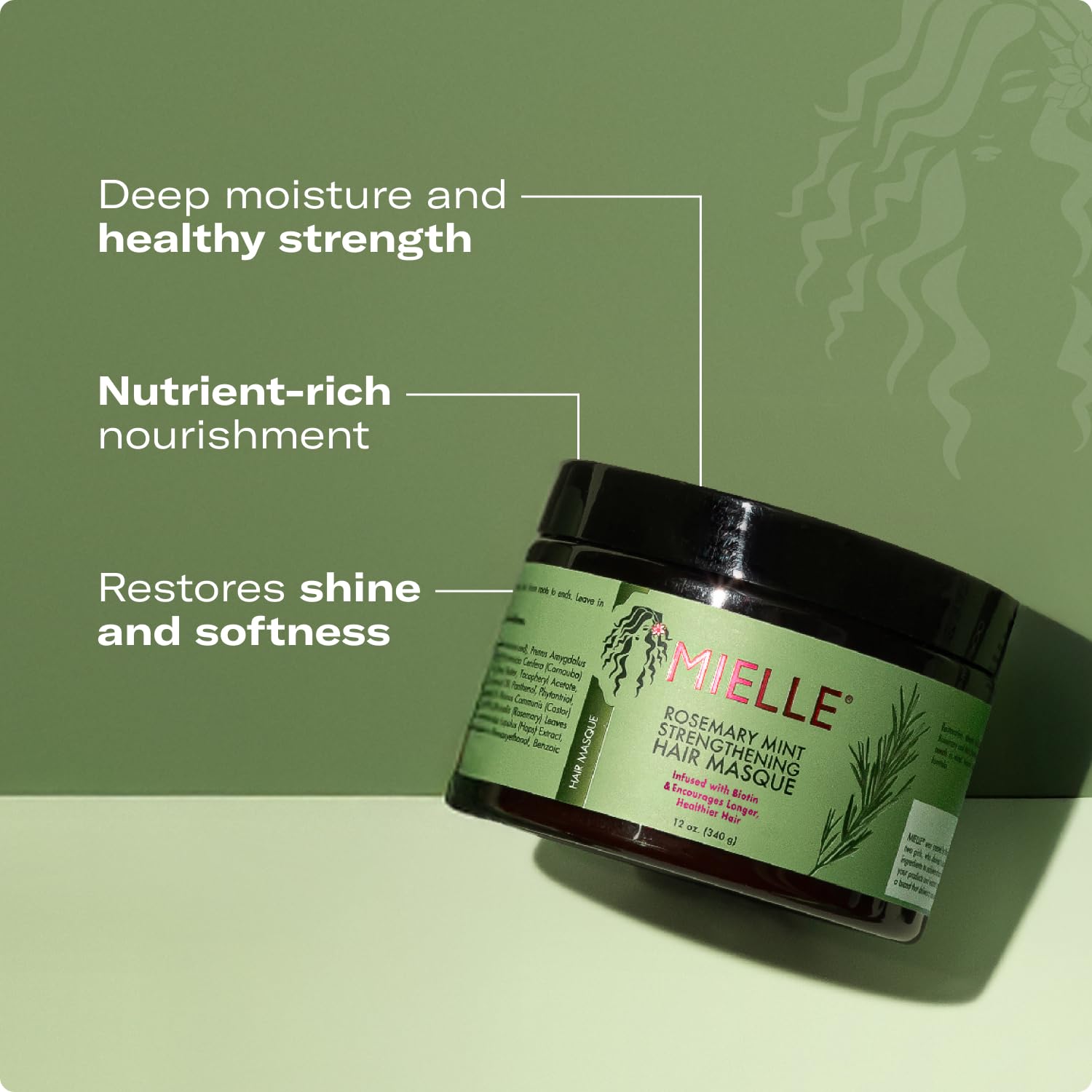 Mielle Organics Rosemary Mint Strengthening Hair Masque 12oz jar with black lid