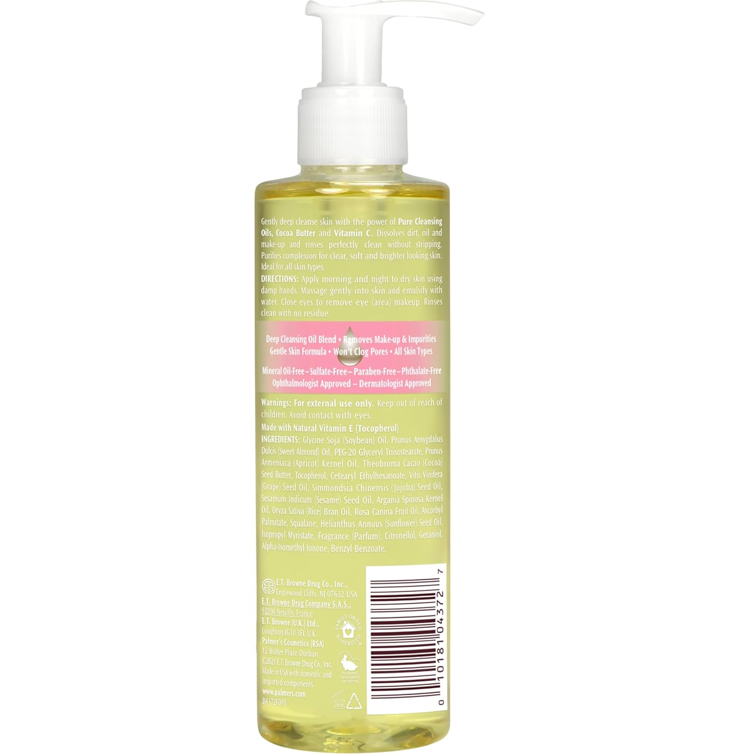 Palmer's Skin Therapy Face Cleansing Oil yellow bottle with pump dispenser