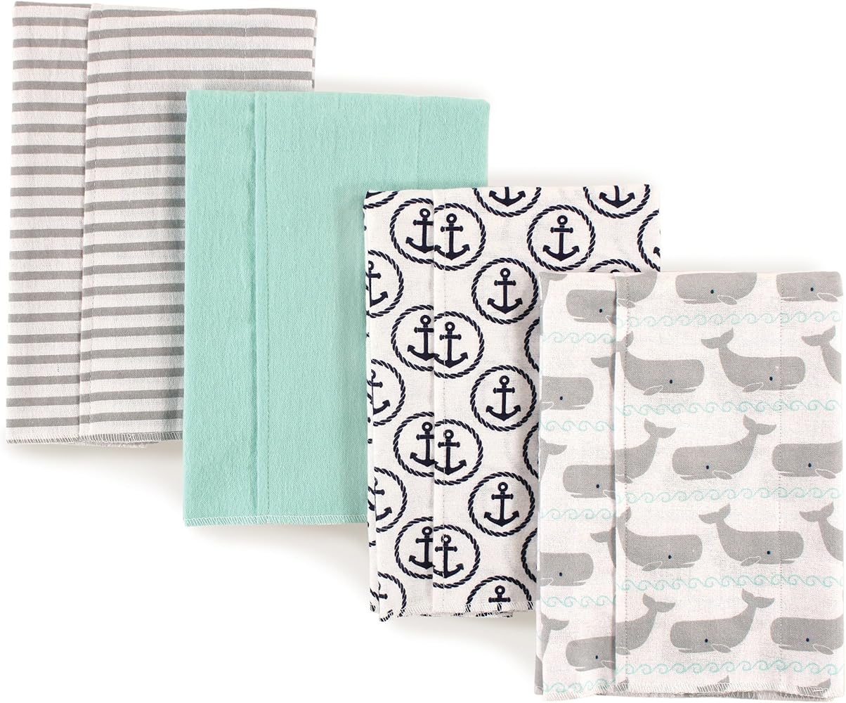 Hudson Baby infant cotton flannel burp cloths 4 pack grey whale design