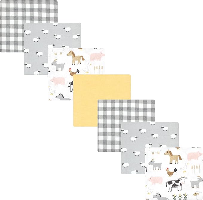 Hudson Baby cotton flannel receiving blankets bundle with farm animal design, six pack