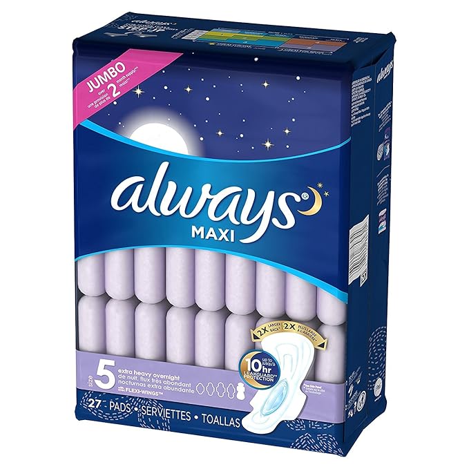 Always Maxi Extra Heavy Overnight Pads Size 5, pack of 27 pads