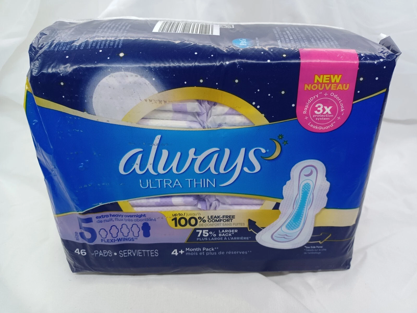 Always Ultra Thin Extra Heavy Overnight pads, 46 count pack with flexi-wings
