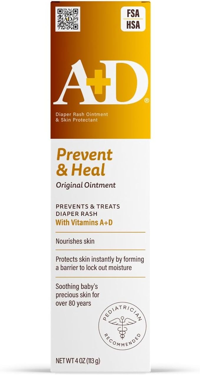 A+D baby diaper rash ointment with vitamins A and D, 4oz tube