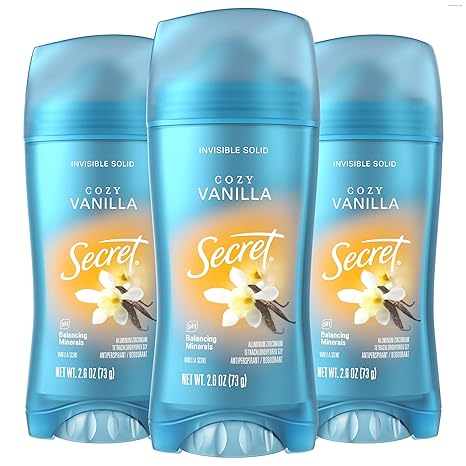 Secret Deodorant 2.6oz Clear Gel Cozy Vanilla invisible solid stick pack of three