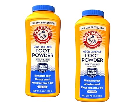 Arm & Hammer Odor Defense Foot Powder 7oz yellow bottle with blue cap