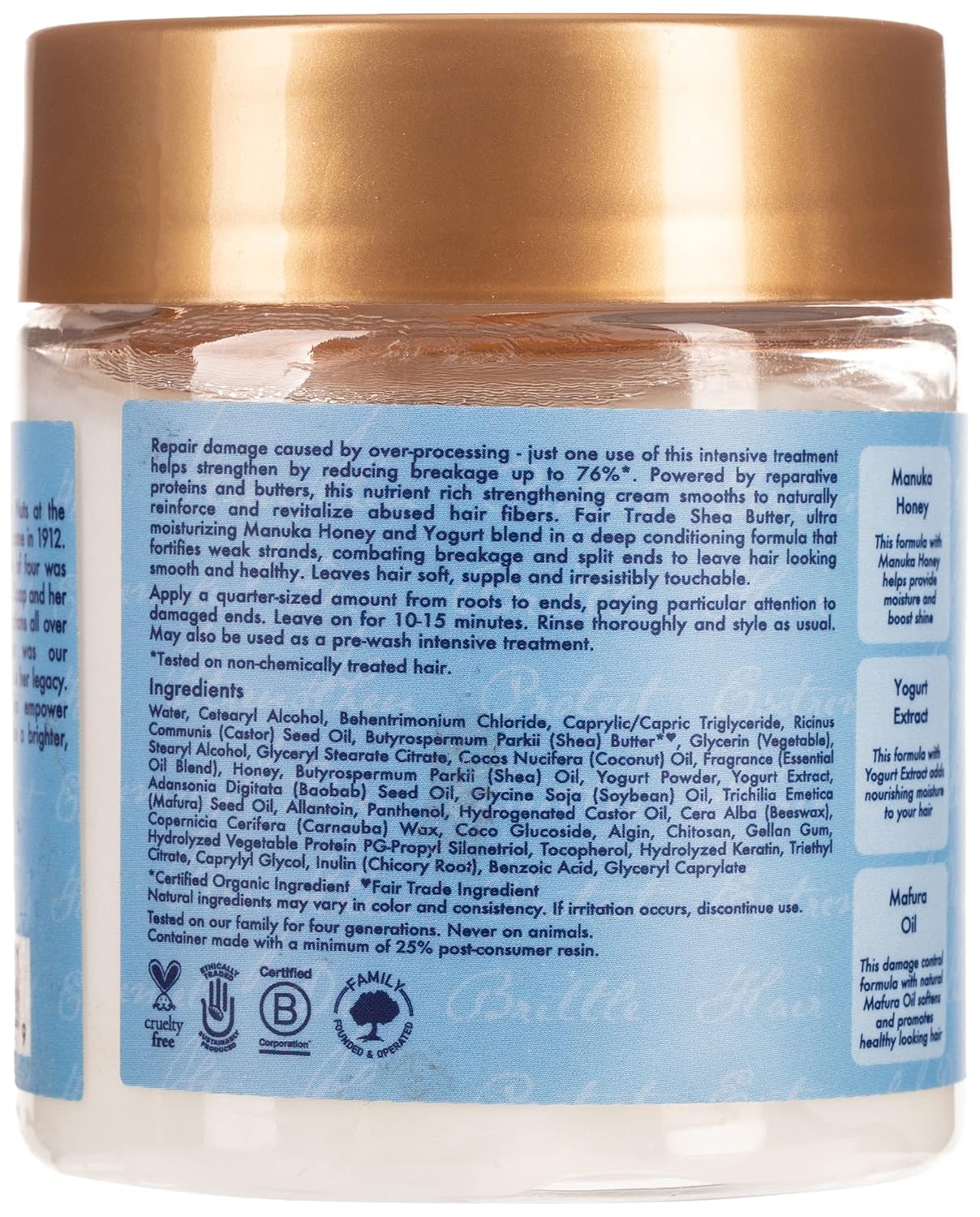 SHEA MOISTURE Manuka Honey And Yogurt Hydrate Plus Repair Protein Power For Unisex for Damaged Hair - 8 Oz Treatment, 1 Count — photo 2