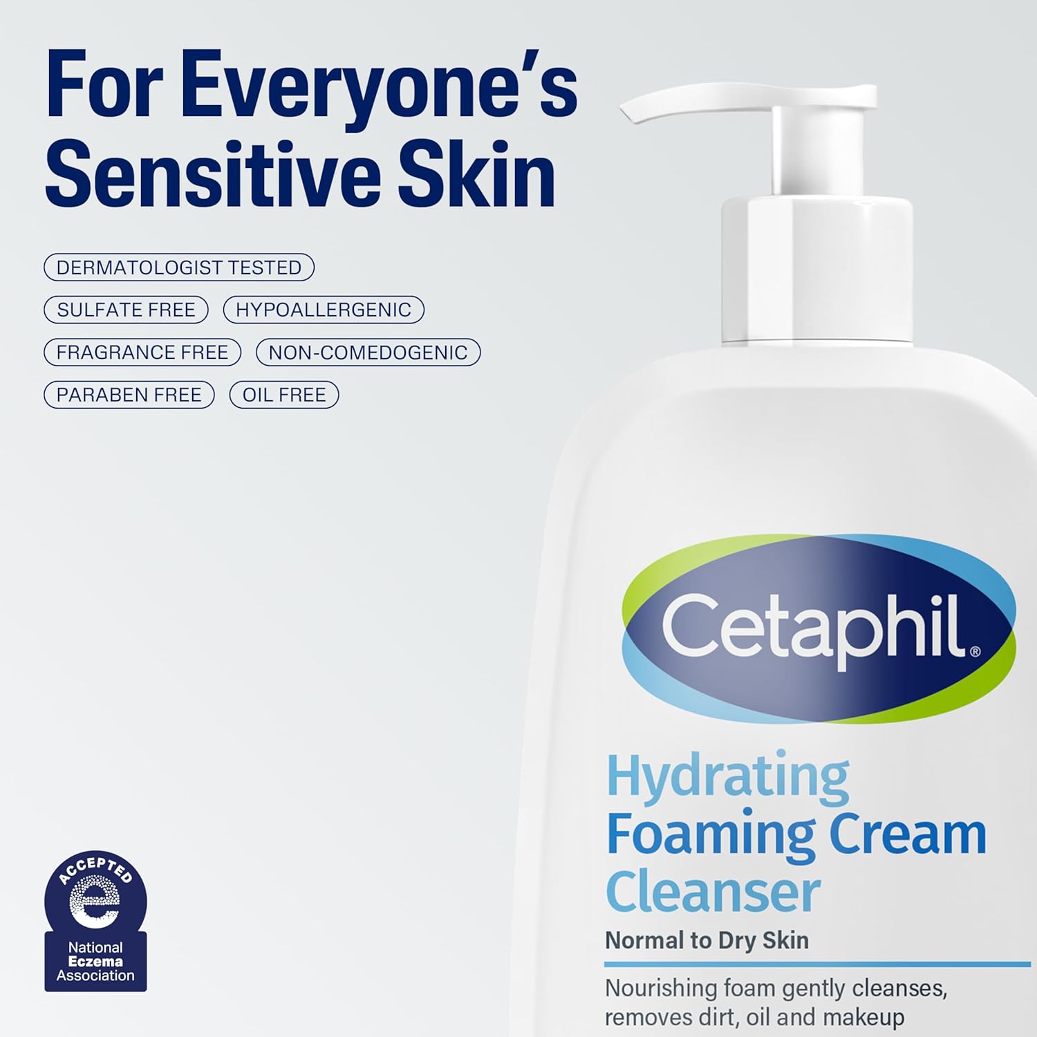 Cetaphil Hydrating Foaming Cream Cleanser 473ml white pump bottle