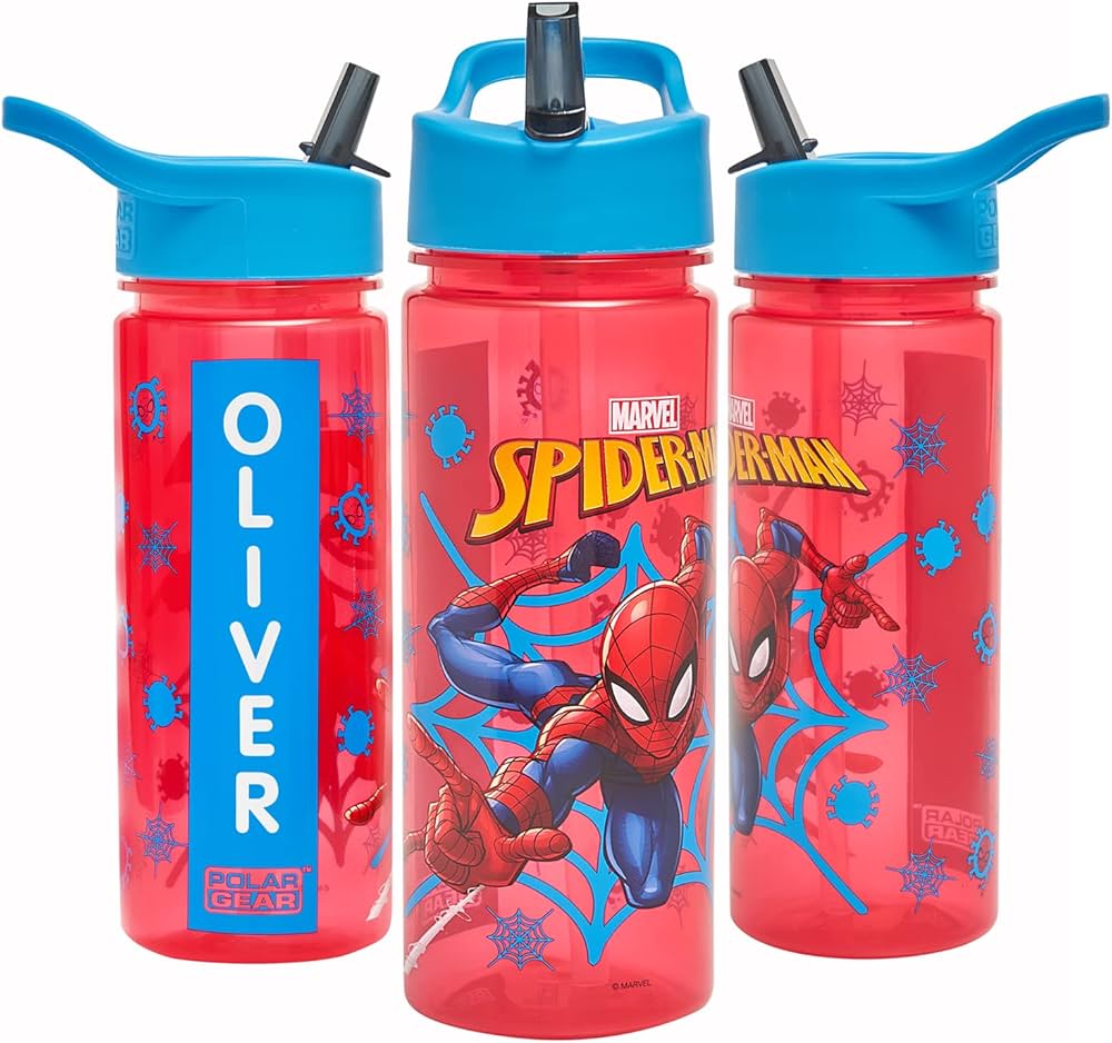 Marvel Spider-Man red water tracker bottle 600ml flip up straw