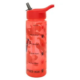 Marvel Spider-Man red water tracker bottle 600ml flip up straw