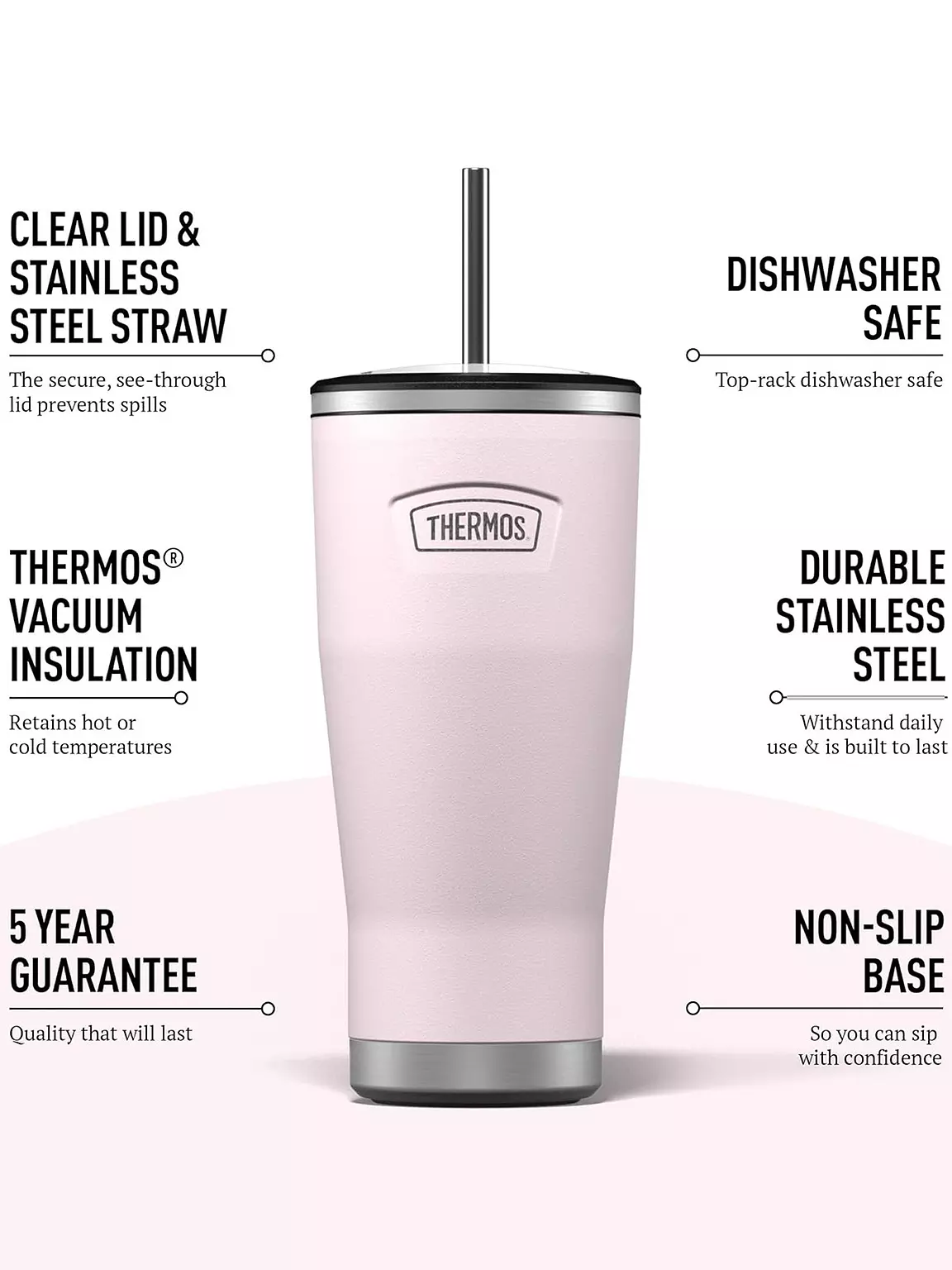 Thermos Icon Cold Cup 710ML pink with stainless steel straw and lid