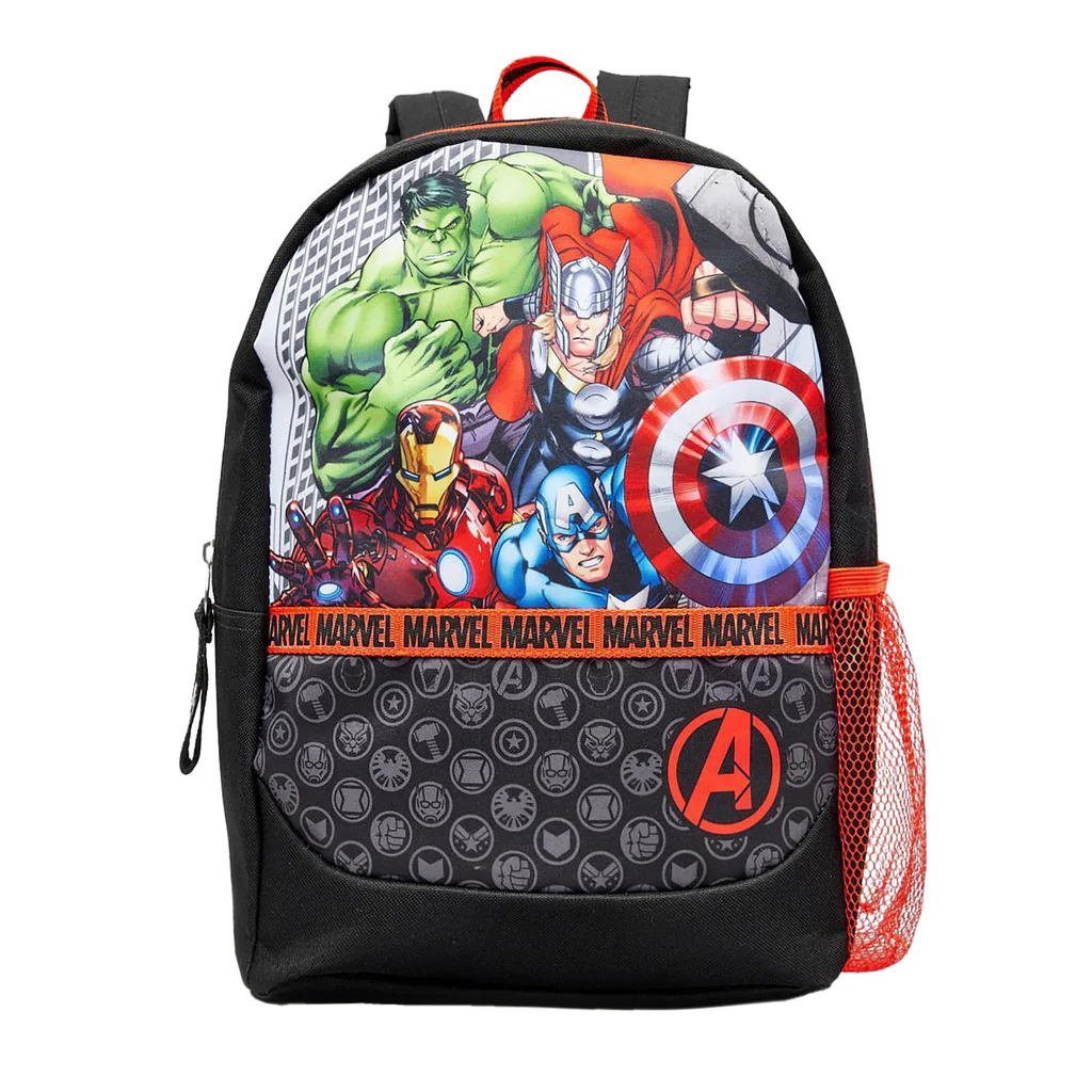 Avengers Hero Sports Panel Backpack with Marvel characters and red handles