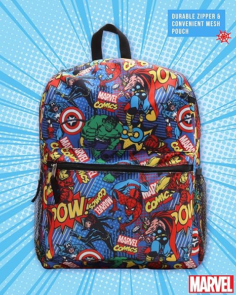 Marvel Comics multicoloured backpack with durable zipper and mesh pouch