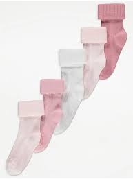 George pink and white ribbed cotton rich socks five pack for newborns