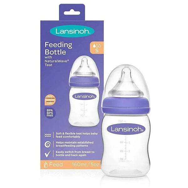Lansinoh Feeding Bottle 160ml with NaturalWave Teat, purple and white