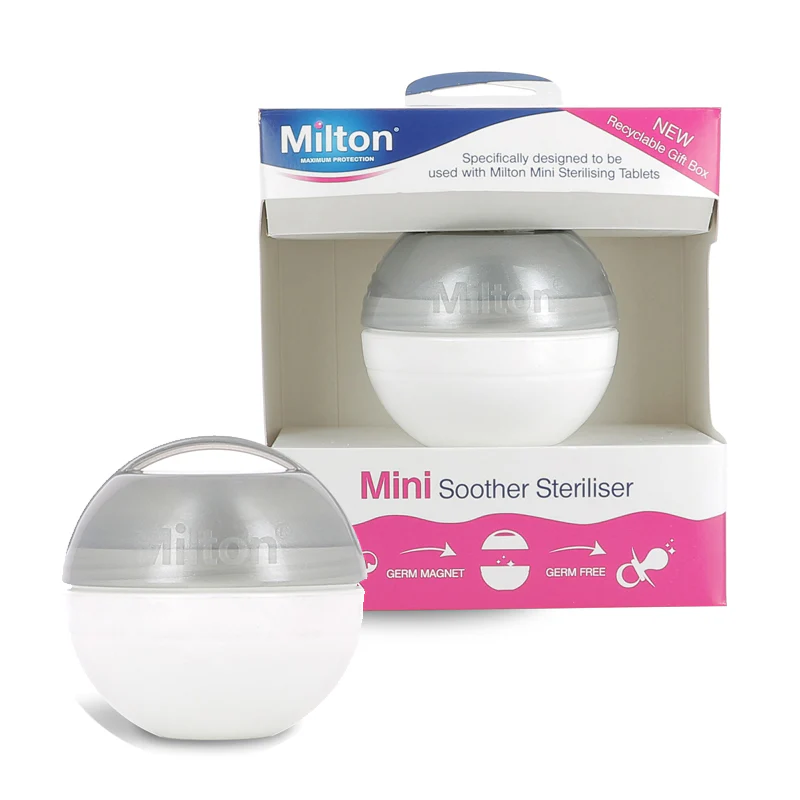 Milton Mini Soother Steriliser silver and white compact portable unit