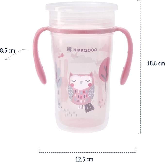 Kikka Boo Trainer Cup 360° pink with handles and owl design