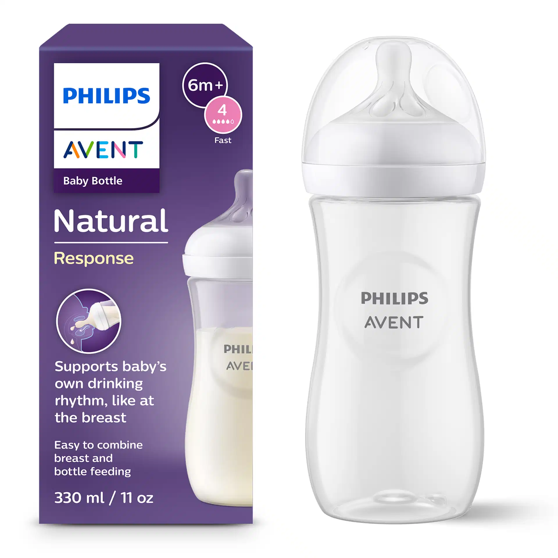 Philips Avent Natural Response 3.0 baby bottle 330ml clear with white teat
