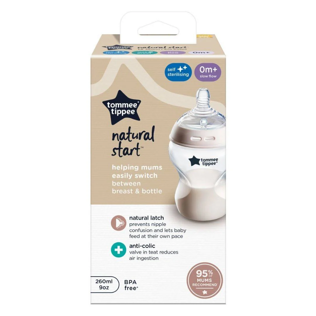 Tommee Tippee Natural Start bottle 260ml clear with beige accents