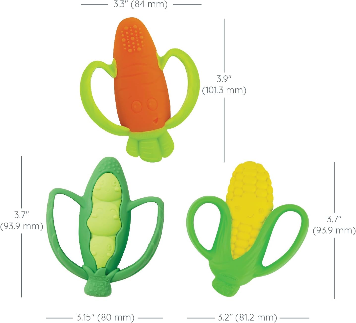 Infantino Go Gaga Farmer's Market three teether set with carrot, pea pod and corn shapes