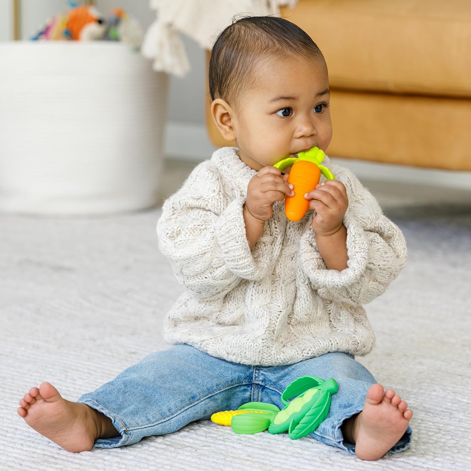 Infantino Go Gaga Farmer's Market Teethers three-piece set with orange carrot and green vegetable shapes