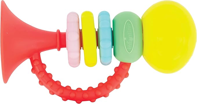 Infantino musical trumpet baby toy with coloured rings and teething textures