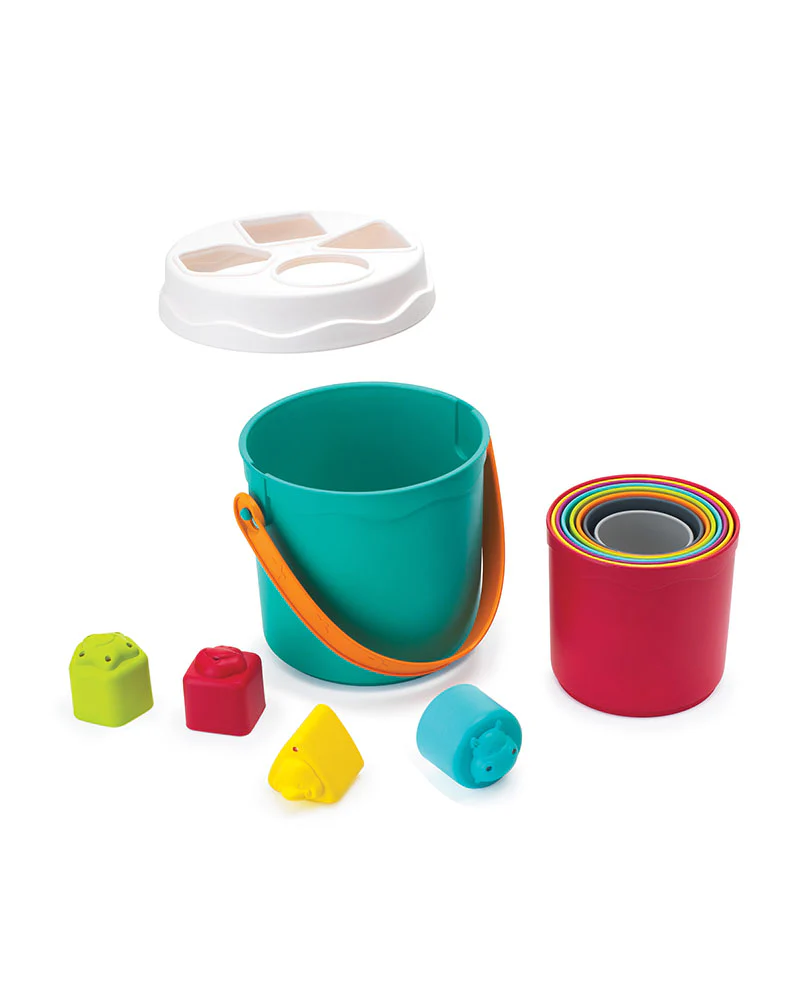 INFANTINO Shape Sorting Stack'n Nest Buckets with nesting containers and coloured shape toys