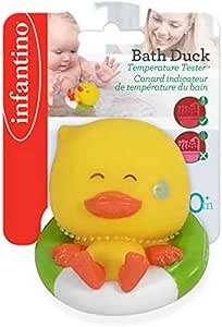 Infantino yellow bath duck temperature tester toy with green base