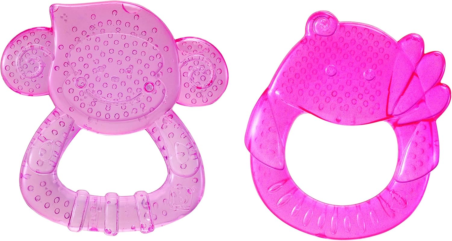 Infantino Safari Teething Pals pink elephant and lion teething rings pair