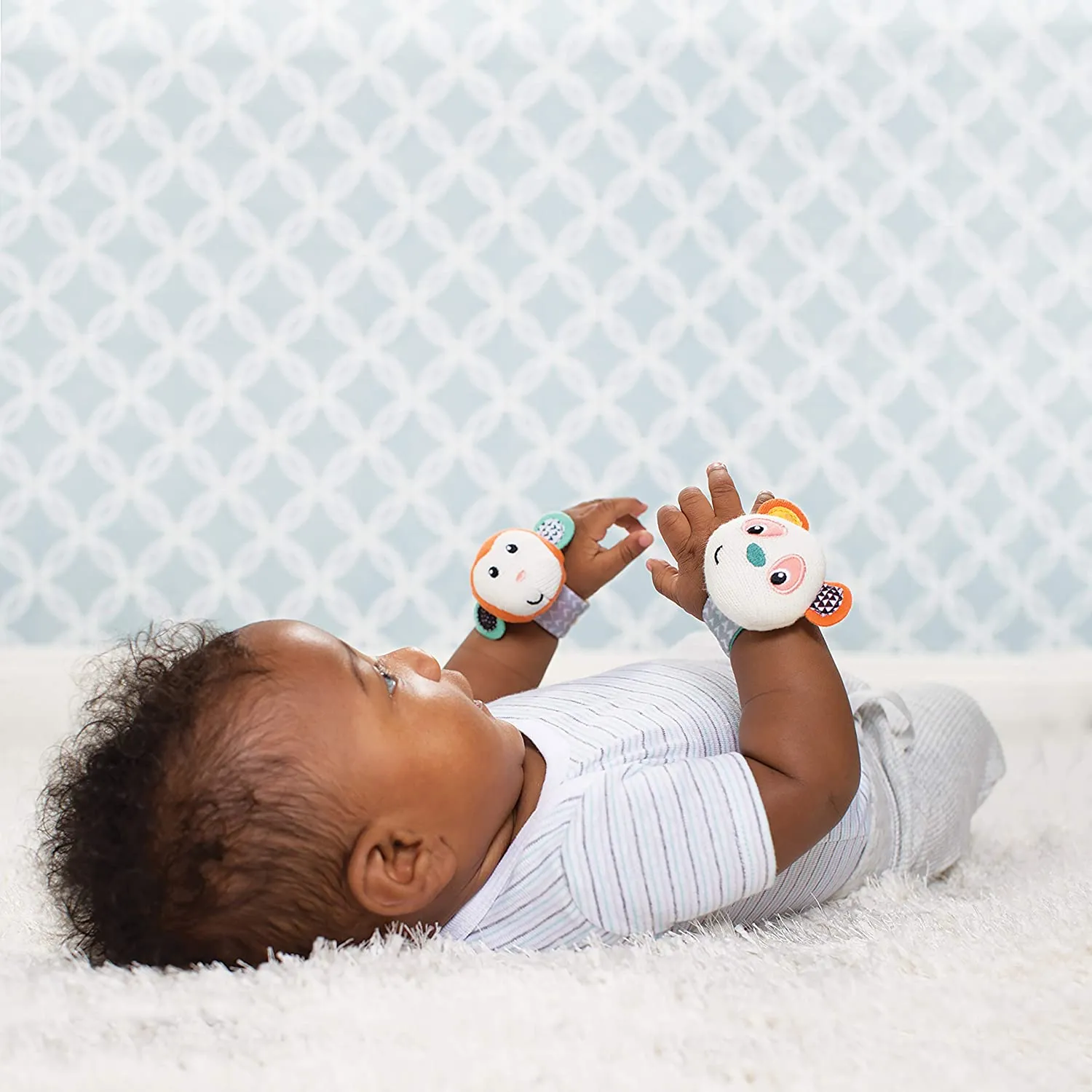 Infantino wrist rattles monkey and panda with soft animal characters