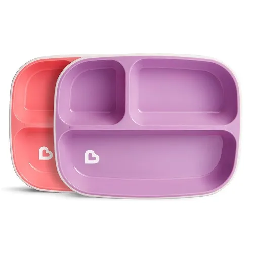 Munchkin divided plate set pink and purple with compartments