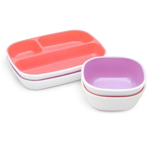 Munchkin pink and purple divided cutlery set with bowl for babies