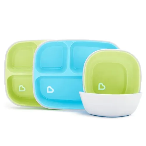 Munchkin blue and green divided plate set with bowl for babies