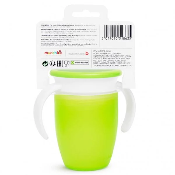 Munchkin Miracle 360 Degree Trainer Cup with Lid, 7oz, green