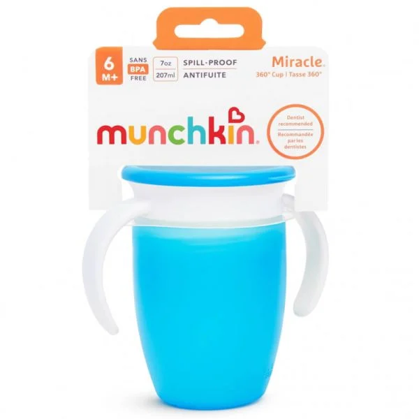 Munchkin Miracle 360 Degree Trainer Cup 7oz blue spill-proof with handles