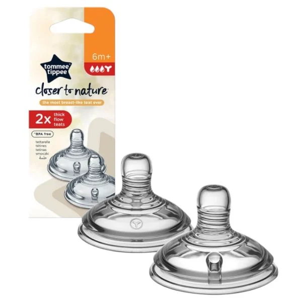 Tommee Tippee Closer to Nature thick flow teats for 6m+ babies, pack of 2
