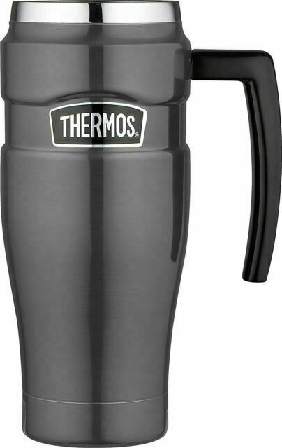 Thermos Stainless King travel mug 470ml gunmetal grey with black handle