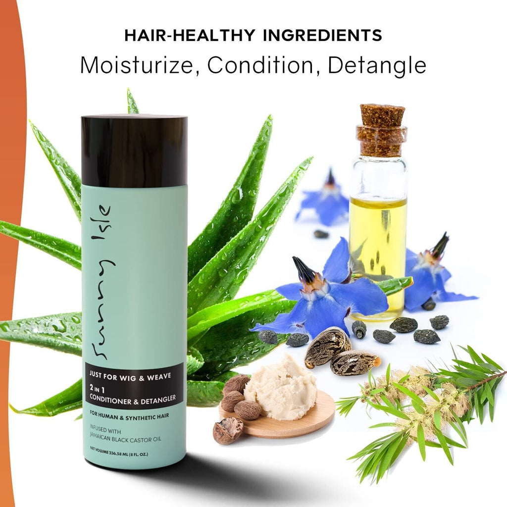 Sunny Isle Just for Wig, Weave, Braid, & Extensions 2 in 1 Conditioner and Detangler 8oz | For Synthetic & Natural Hair | Aloe Vera, Tea Tree, Borago Seed & Jamaican Black Castor Oils | Sulfate Free — photo 2
